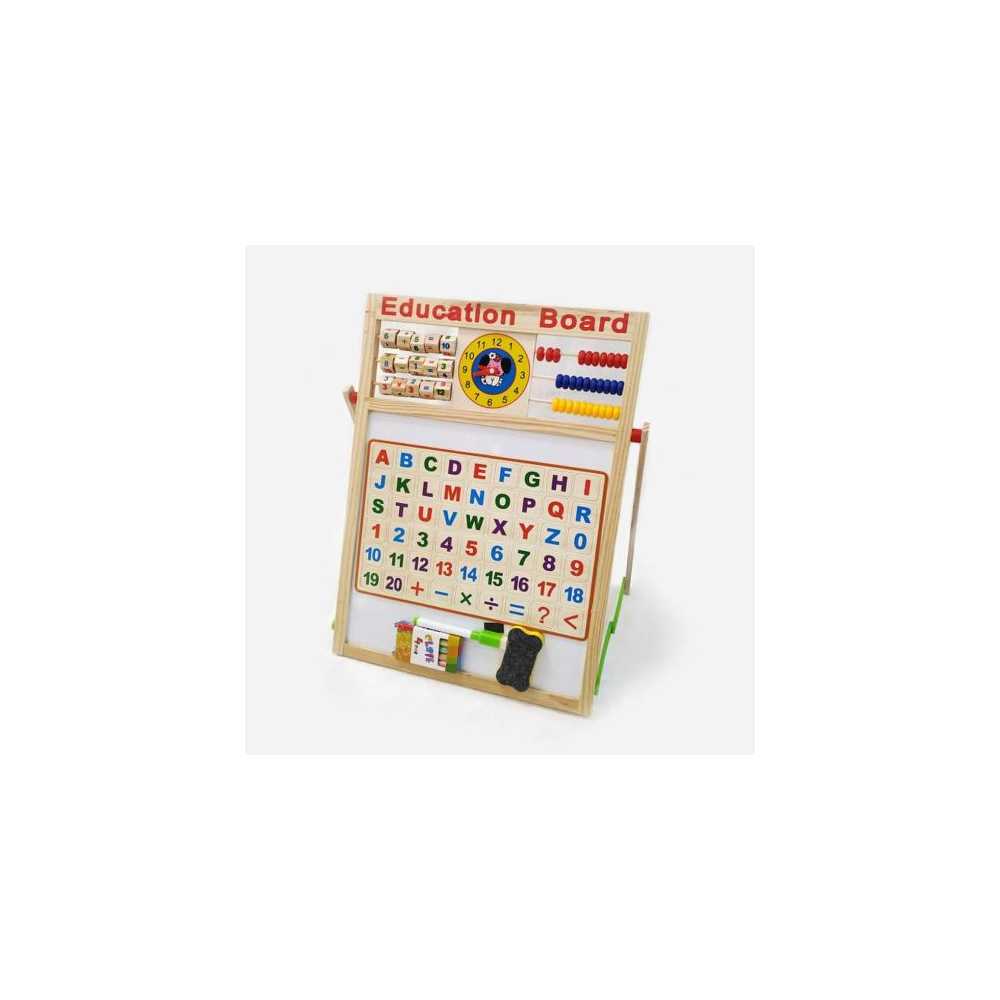 Ξύλινος Παιδικός Πίνακας Μαρκαδόρου – Κιμωλίας για Παιδιά 3+ Ετών για Εκμάθηση Αγγλικών Γραμμάτων-Ώρας-Αρίθμησης XSC0318
