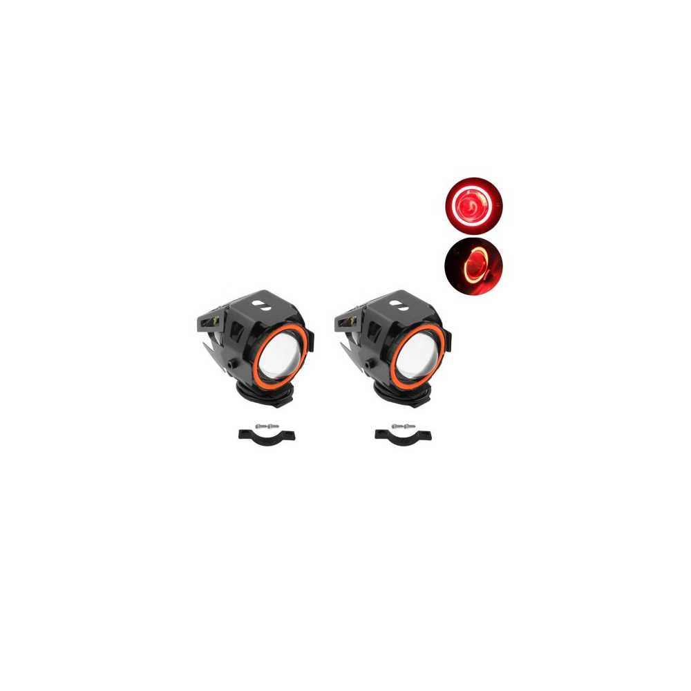 Σετ Προβολάκια Μοτοσυκλέτας U7 Αλουμινίου Αδιάβροχα με 3 Λειτουργίες Ψυχρό Λευκό – Κόκκινο Στεφάνι 30W 12V 2 τμχ
