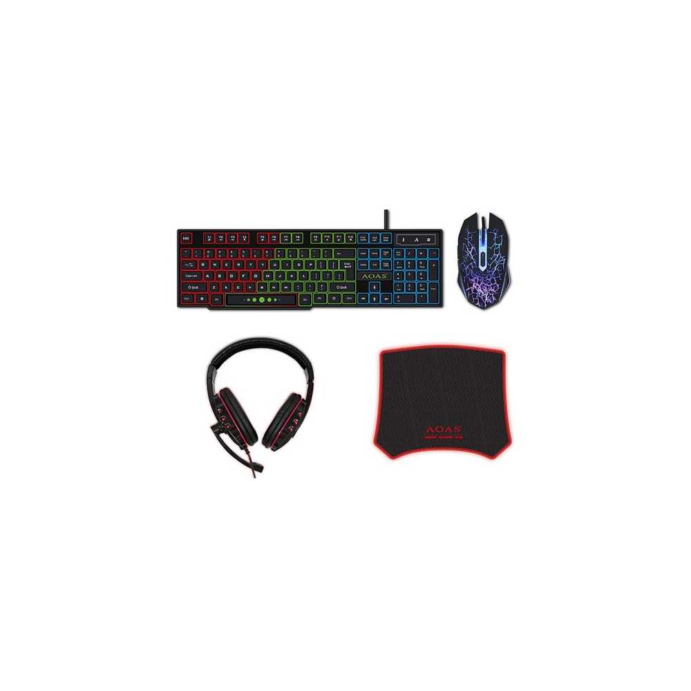 Σετ Ενσύρματο Gaming Πληκτρολόγιο Αγγλικό US-Ακουστικά-Ποντίκι με RGB Φωτισμό AS-1088 Μαύρο