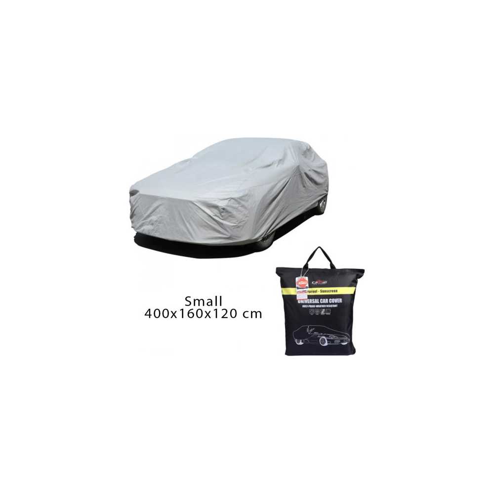 Κουκούλα Αυτοκινήτου Small Αδιάβροχη με Φίλμ Αλουμινίου – Λάστιχο και Ιμάντες 400x160x120cm CarSun CD-112 Ασημί