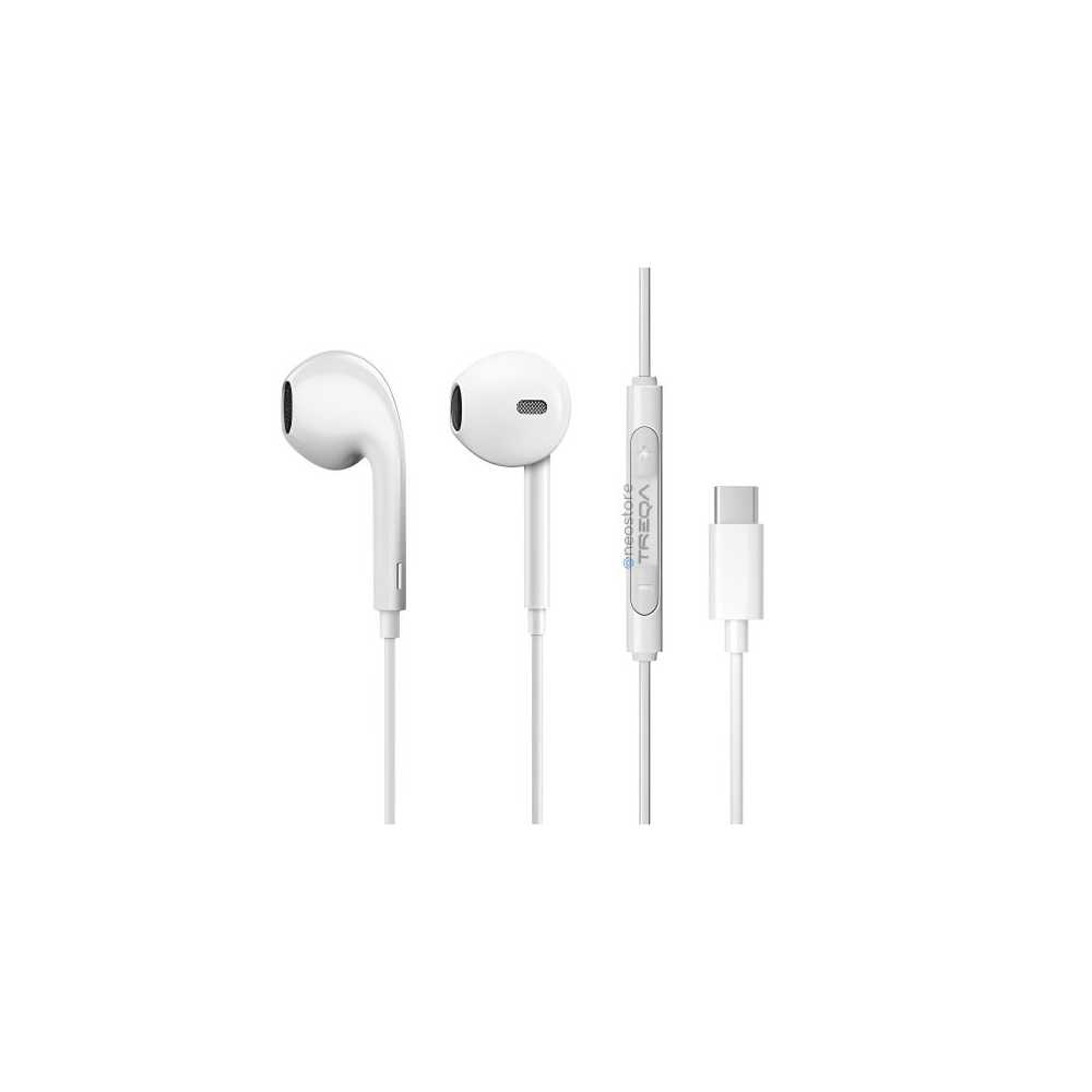 Ακουστικά Κινητού Handsfree Earbuds με Βύσμα Type-C Treqa EP-754 Λευκό