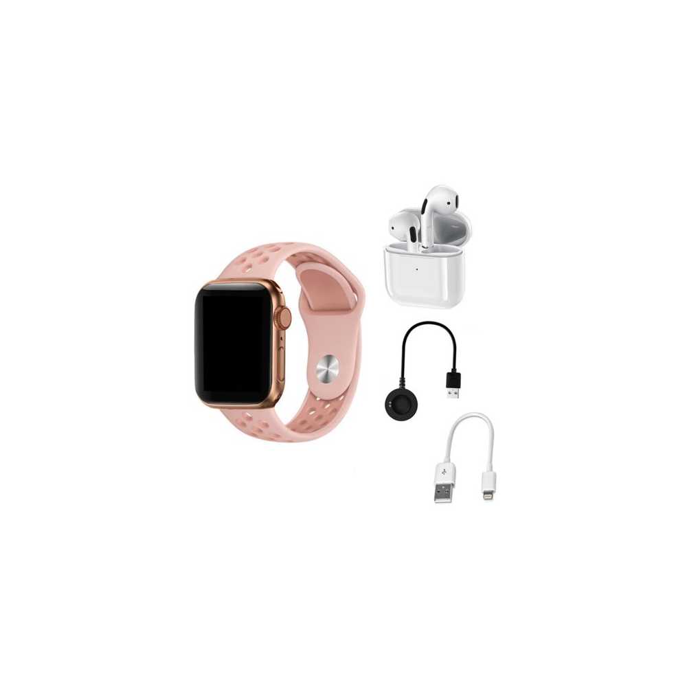 Σετ Smartwatch με 2 Λουράκια και Ακουστικά TWS Air pods Remax 2 in 1 Q8 Ροζ