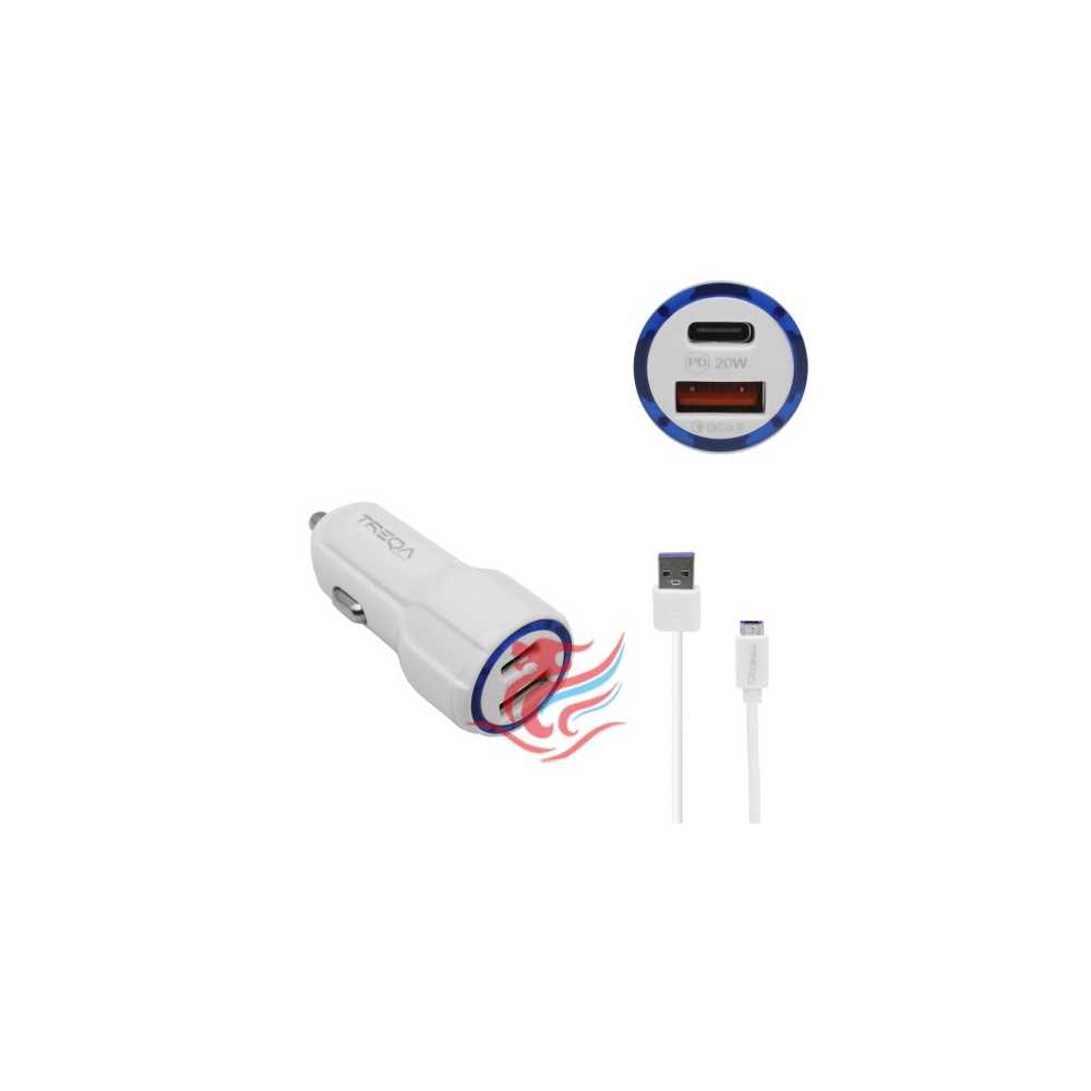 Φορτιστής Αναπτήρα Αυτοκινήτου Ταχείας Φόρτισης 12V – 24V με 2 Θύρες USB-A 3.1Α και Καλώδιο Micro USB 1m Treqa CS-233-W Λευκό