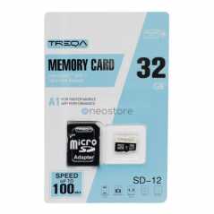 Κάρτα Μνήμης Micro SDHC 32GB Class 10 U1 A1 UHS-1 με Αντάπτορα SD Treqa SD-12-32GB