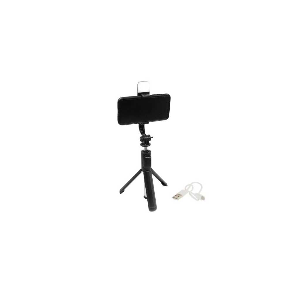 Selfie Stick με Τρίποδο, Τηλεχειριστήριο Bluetooth και Led Φως Treqa Selfie-04 Μαύρο