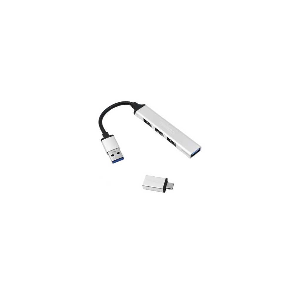 USB Hub 3.0 με 4 Θύρες USB-A και Αντάπτορα Type-C Treqa USB-3 Ασημί