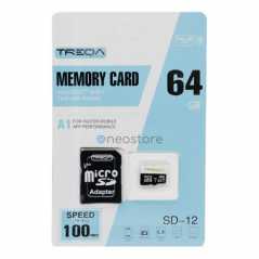 Κάρτα Μνήμης Micro SDHC 64GB Class 10 U1 A1 UHS-1 με Αντάπτορα SD Treqa SD-12-64GB